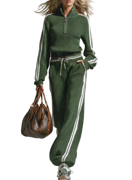 Damen Zweiteiliges Rippstrick Set mit Reißverschlussoberteil-Women Set-Alpenkind