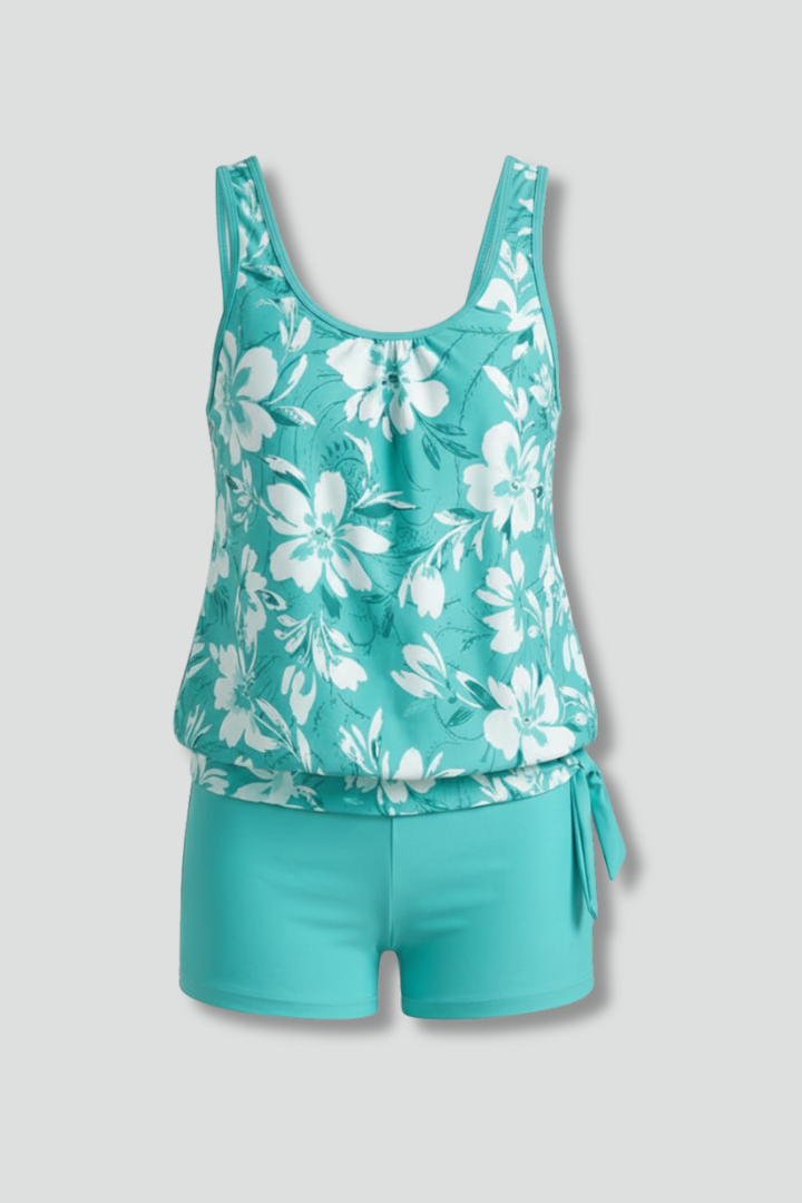Damen Zweiteiliges Set mit Bedrucktem Oberteil und Kurzschnitt-Hose-Women Swimwear-Alpenkind