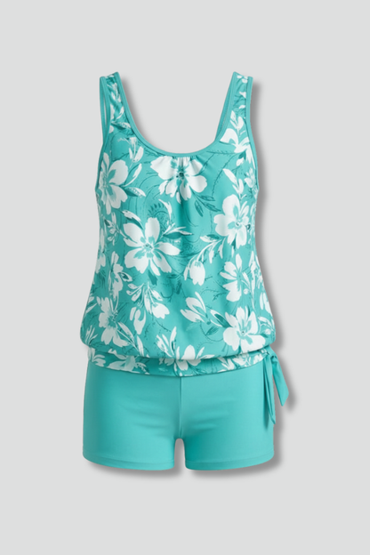 Damen Zweiteiliges Set mit Bedrucktem Oberteil und Kurzschnitt-Hose-Women Swimwear-Alpenkind