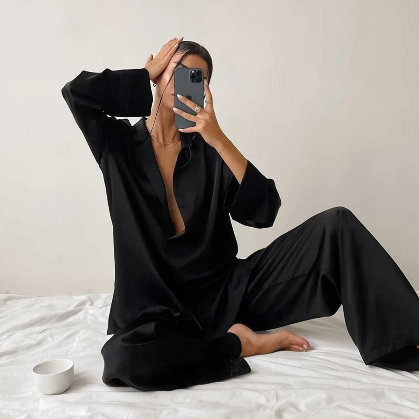 Damen Zweiteiliges Set mit Langarmhemd und weiter Hose-Sets for women-Alpenkind