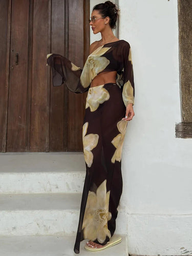 Damen zweiteiliges Set mit One-Shoulder-Top und langem Rock-Sets for women-Alpenkind