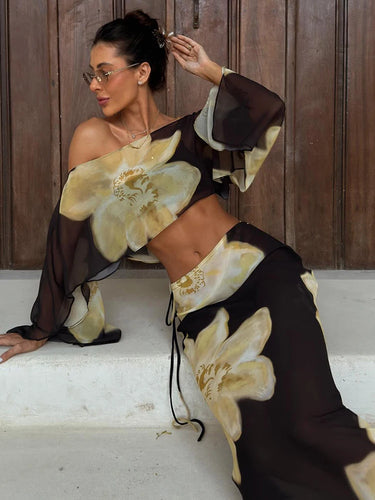 Damen zweiteiliges Set mit One-Shoulder-Top und langem Rock-Sets for women-Alpenkind