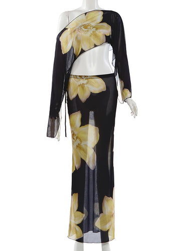 Damen zweiteiliges Set mit One-Shoulder-Top und langem Rock-Women Set-Alpenkind