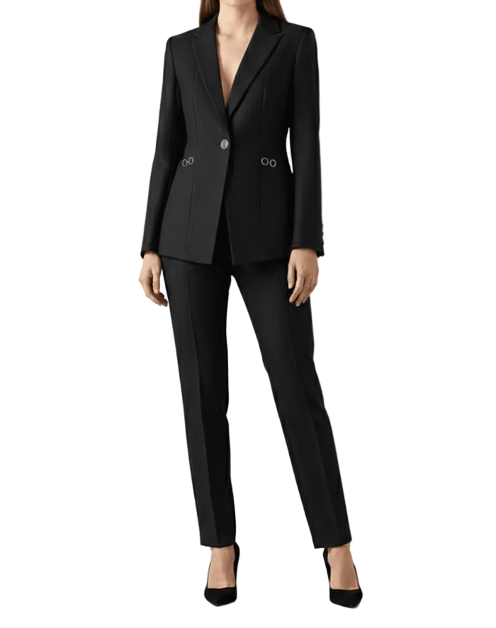 Damenanzug mit strukturierter Ein-Knopf-Jacke und schmal geschnittener Hose-suits for women-Alpenkind