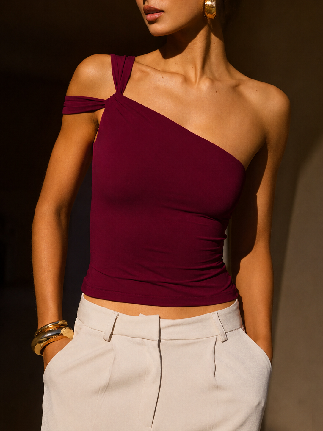 Damenbluse mit asymmetrischem Ein-Schulter-Schnitt und Raffungen-Blouses for women-Alpenkind