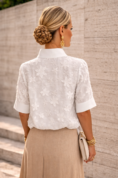 Damenbluse mit Blumenstickerei und Stehkragen-Blouses for women-Alpenkind