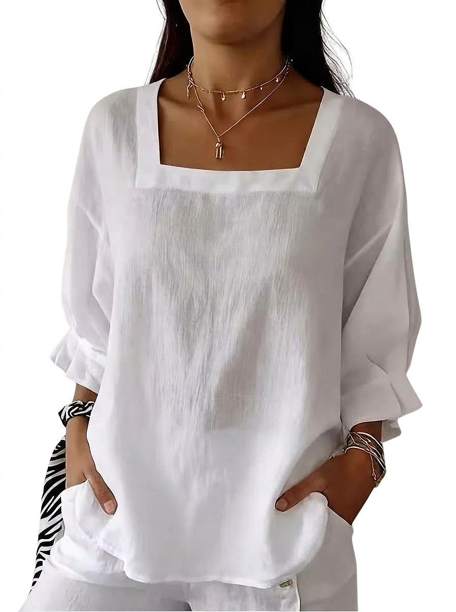 Damenbluse mit eckigem Ausschnitt und Rüschenärmeln-Blouses for women-Alpenkind