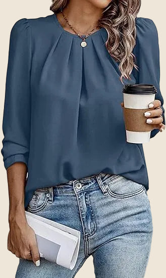 Damenbluse mit Falten und Rundhalsausschnitt-Blouses for women-Alpenkind