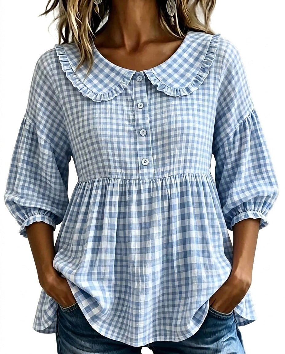 Damenbluse mit Karomuster und Bubikragen-Blouses for women-Alpenkind