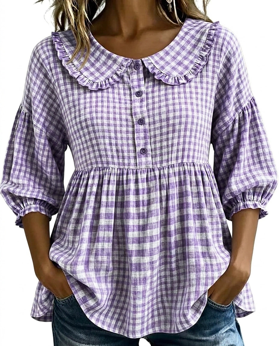 Damenbluse mit Karomuster und Bubikragen-Blouses for women-Alpenkind