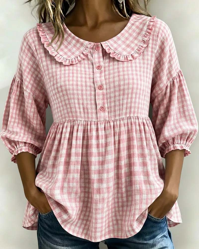 Damenbluse mit Karomuster und Bubikragen-Blouses for women-Alpenkind