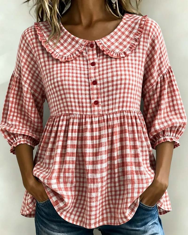 Damenbluse mit Karomuster und Bubikragen-Blouses for women-Alpenkind