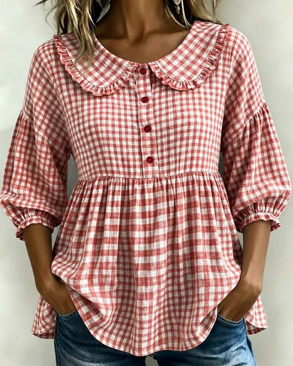 Damenbluse mit Karomuster und Bubikragen-Blouses for women-Alpenkind