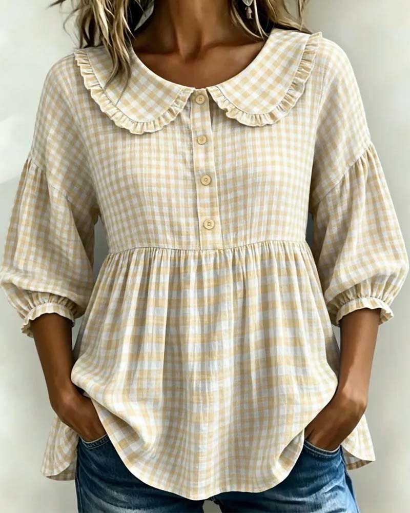 Damenbluse mit Karomuster und Bubikragen-Blouses for women-Alpenkind