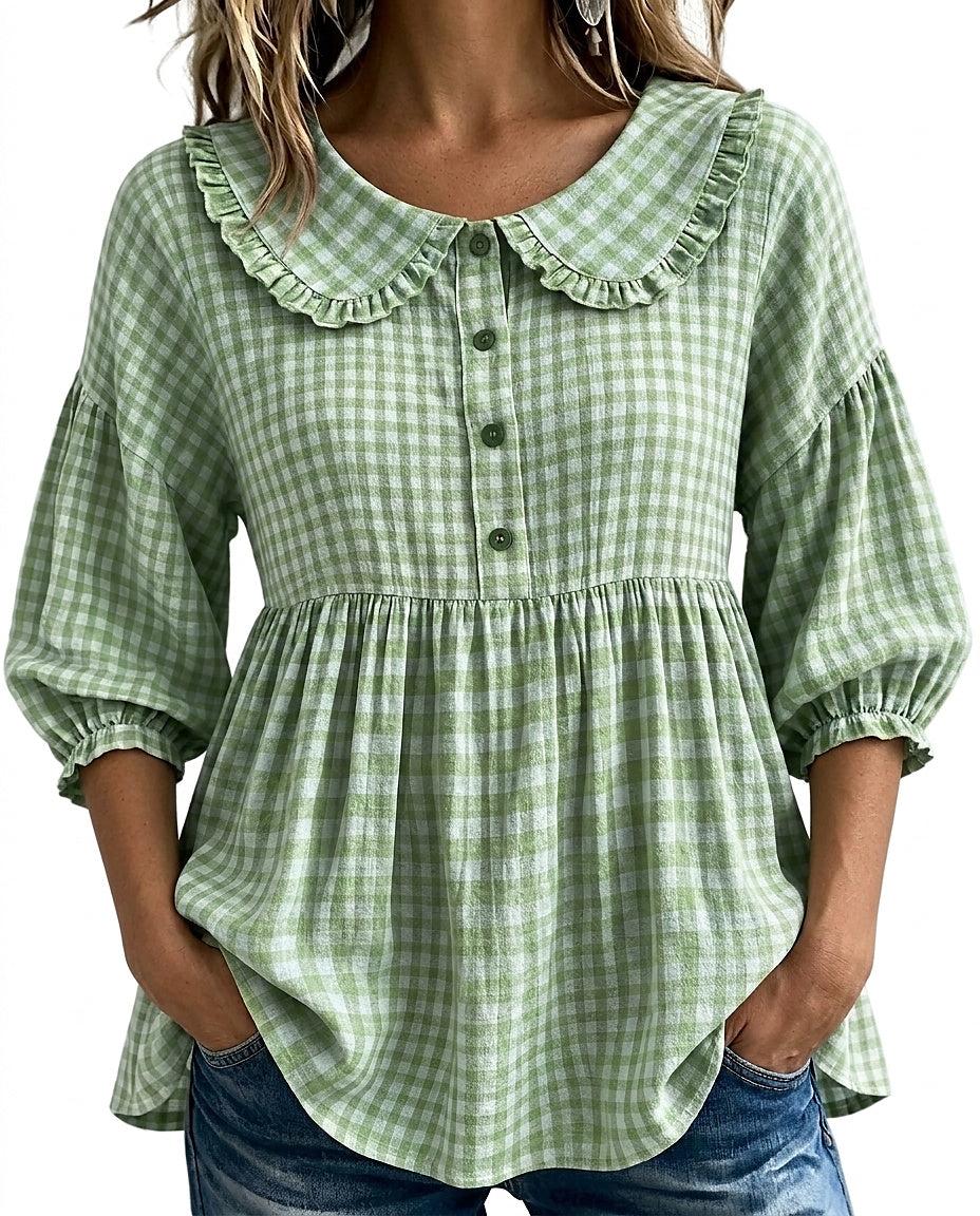 Damenbluse mit Karomuster und Bubikragen-Blouses for women-Alpenkind