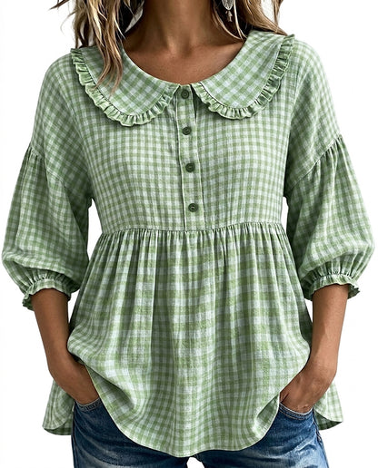 Damenbluse mit Karomuster und Bubikragen-Blouses for women-Alpenkind