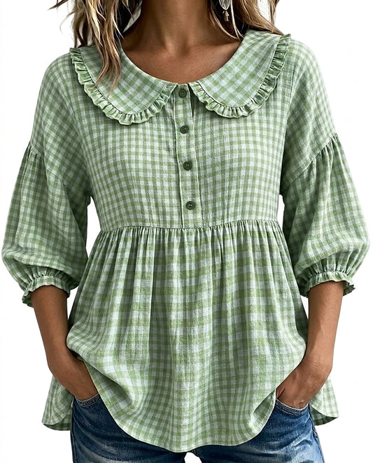 Damenbluse mit Karomuster und Bubikragen-Blouses for women-Alpenkind