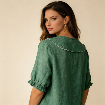 Damenbluse mit Knopfleiste und Rundkragen-Women blouse-Alpenkind