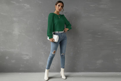 Damenbluse mit langen Ärmeln, Plissee-Struktur und Knopfverschluss hinten-Shirts for women-Alpenkind