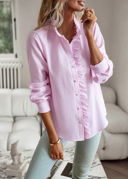 Damenbluse mit langen Ärmeln, Rüschen und Knopfleiste-Shirts for women-Alpenkind