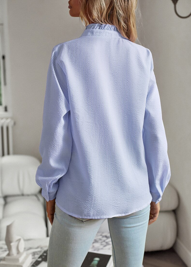 Damenbluse mit langen Ärmeln, Rüschen und Knopfleiste-Shirts for women-Alpenkind