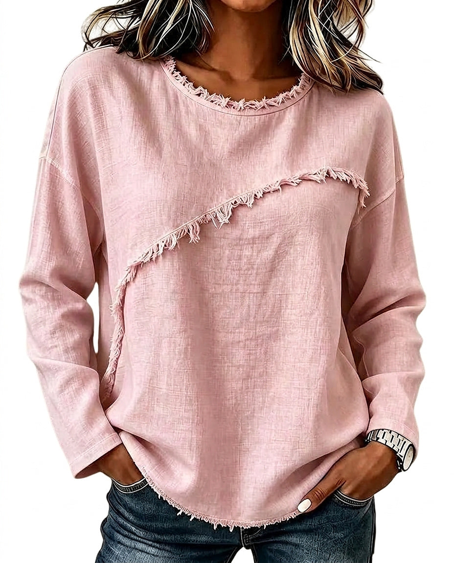 Damenbluse mit langen Ärmeln und ausgefransten Kanten-Blouses for women-Alpenkind