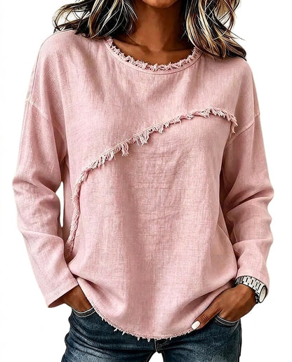 Damenbluse mit langen Ärmeln und ausgefransten Kanten-Blouses for women-Alpenkind