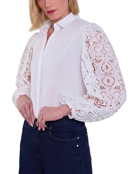 Damenbluse mit Spitzenärmeln und Knopfleiste-Blouses for women-Alpenkind