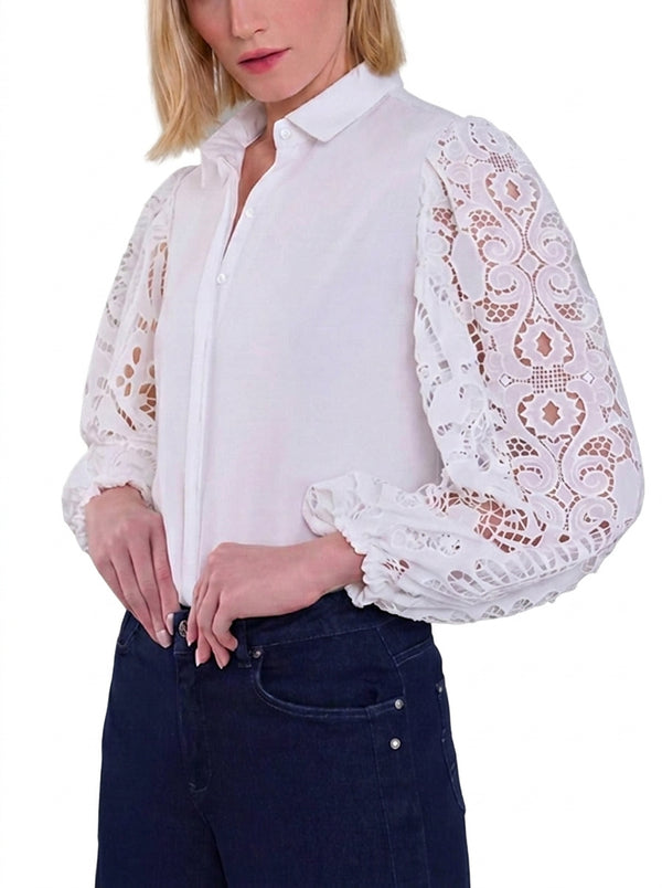 Damenbluse mit Spitzenärmeln und Knopfleiste-Blouses for women-Alpenkind