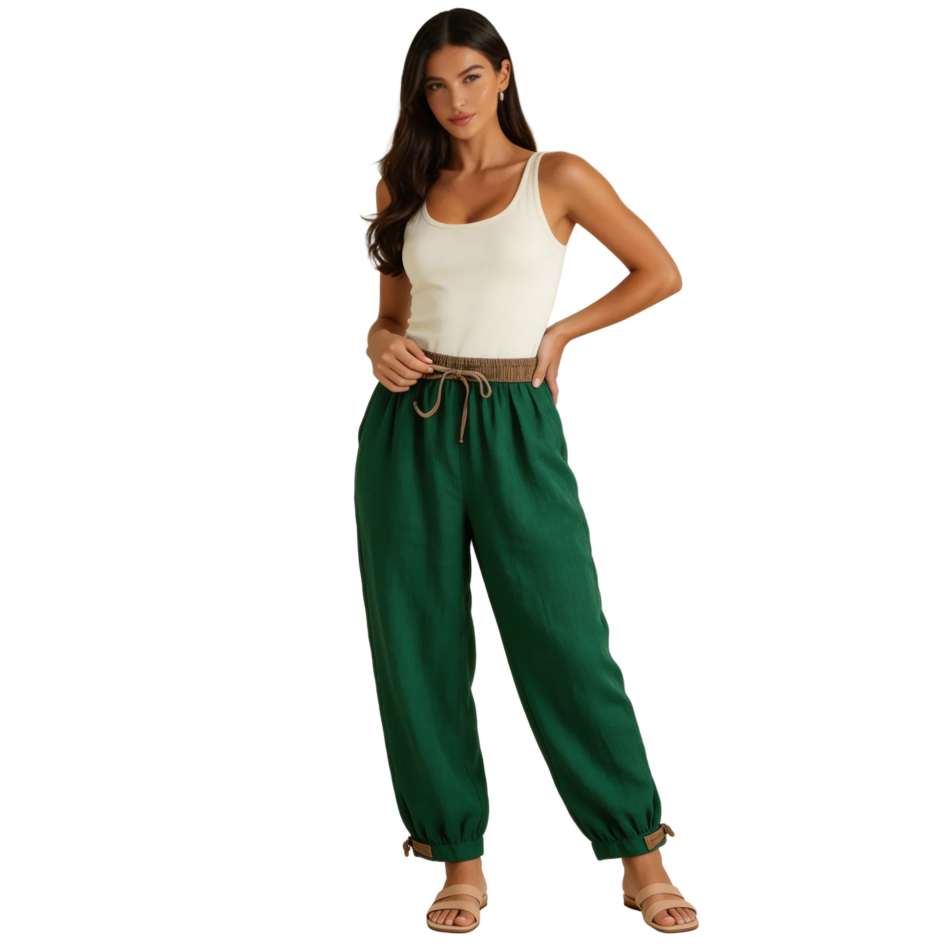 Damenhose mit elastischem Bund, Kordelzug, schmal zulaufendem Bein und Bündchen-Pants for Women-Alpenkind