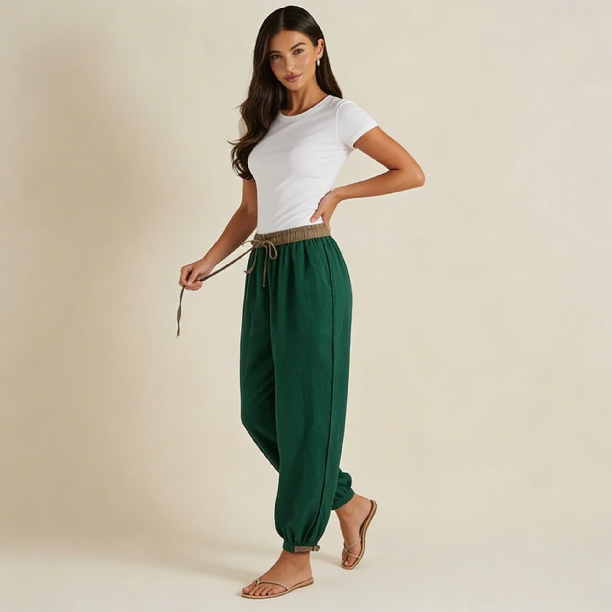 Damenhose mit elastischem Bund, Kordelzug, schmal zulaufendem Bein und Bündchen-Pants for Women-Alpenkind