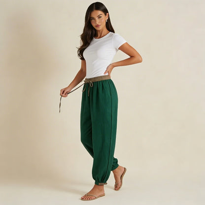 Damenhose mit elastischem Bund, Kordelzug, schmal zulaufendem Bein und Bündchen-Pants for Women-Alpenkind