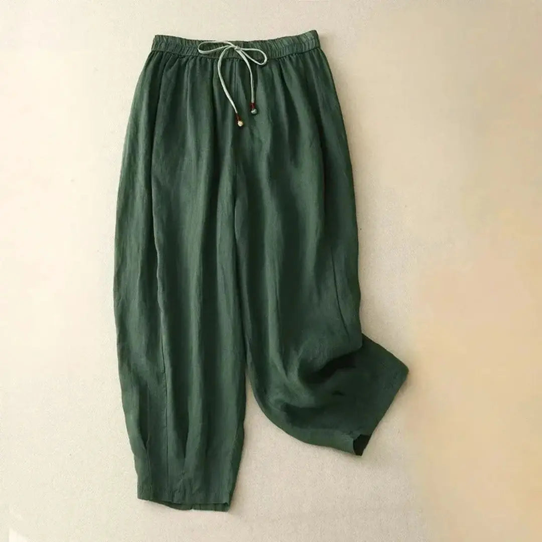 Damenhose mit hohem Bund, geradem Bein, Kordelzug und Seitentaschen-Women Pants-Alpenkind