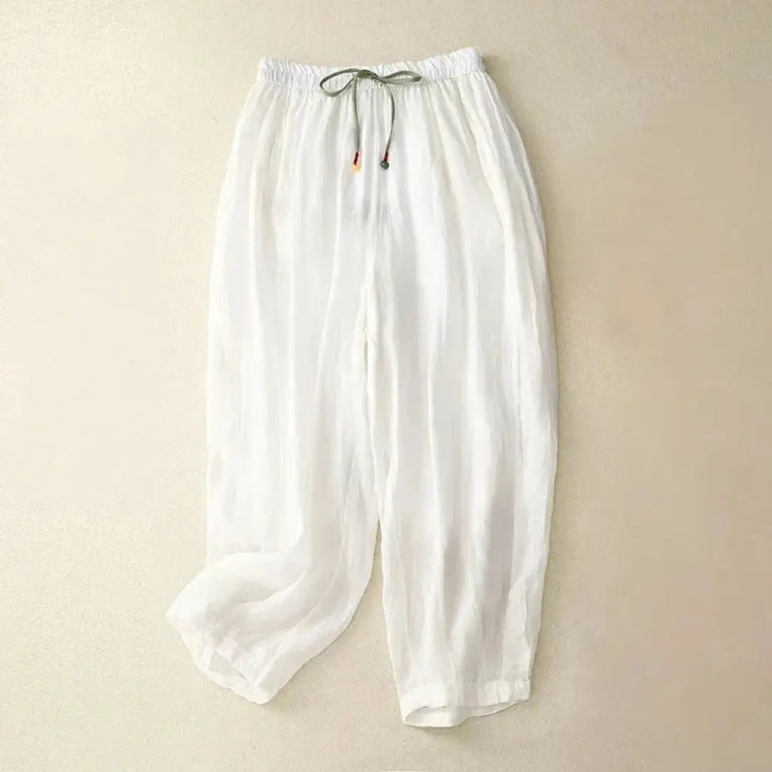 Damenhose mit hohem Bund, geradem Bein, Kordelzug und Seitentaschen-Women Pants-Alpenkind