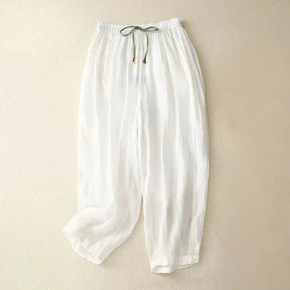 Damenhose mit hohem Bund, geradem Bein, Kordelzug und Seitentaschen-Women Pants-Alpenkind