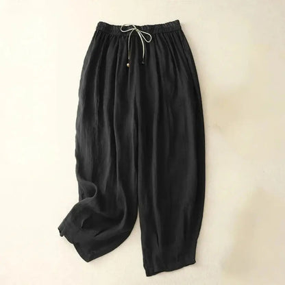 Damenhose mit hohem Bund, geradem Bein, Kordelzug und Seitentaschen-Women Pants-Alpenkind