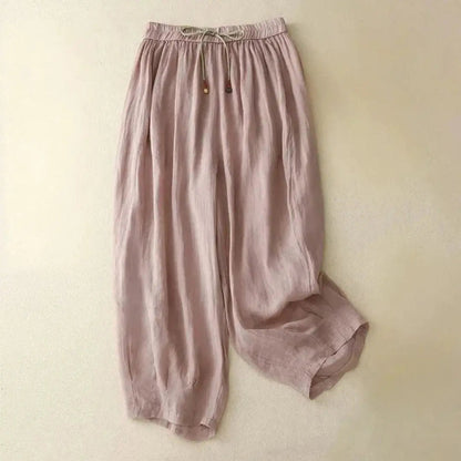 Damenhose mit hohem Bund, geradem Bein, Kordelzug und Seitentaschen-Women Pants-Alpenkind
