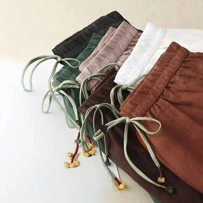 Damenhose mit hohem Bund, geradem Bein, Kordelzug und Seitentaschen-Women Pants-Alpenkind