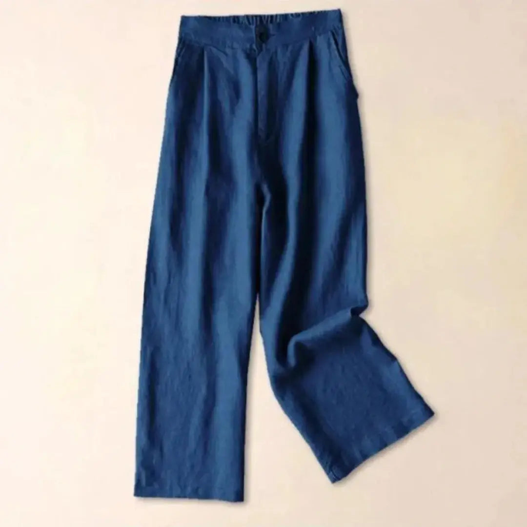 Damenhose mit hohem Bund, weitem Bein, Frontfalten und Seitentaschen-Women Pants-Alpenkind