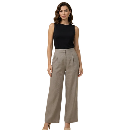 Damenhose mit hohem Bund, weitem Bein, Frontfalten und Seitentaschen-Women Pants-Alpenkind