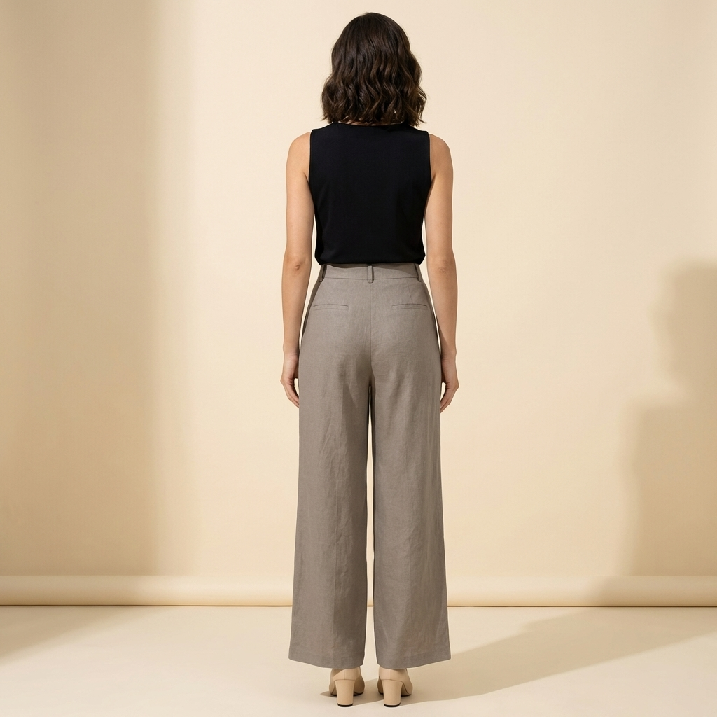 Damenhose mit hohem Bund, weitem Bein, Frontfalten und Seitentaschen-Women Pants-Alpenkind