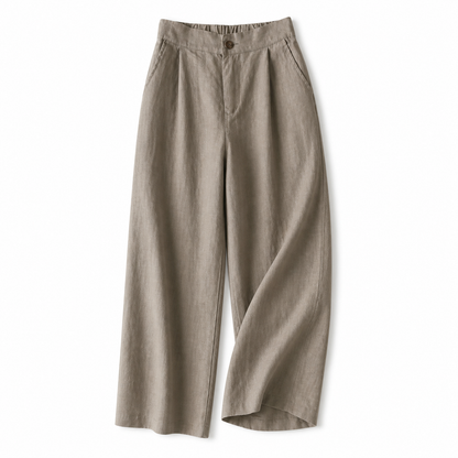 Damenhose mit hohem Bund, weitem Bein, Frontfalten und Seitentaschen-Women Pants-Alpenkind