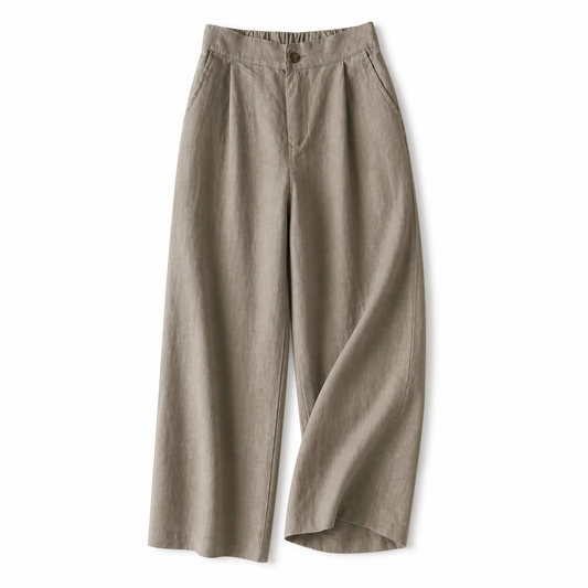 Damenhose mit hohem Bund, weitem Bein, Frontfalten und Seitentaschen-Women Pants-Alpenkind