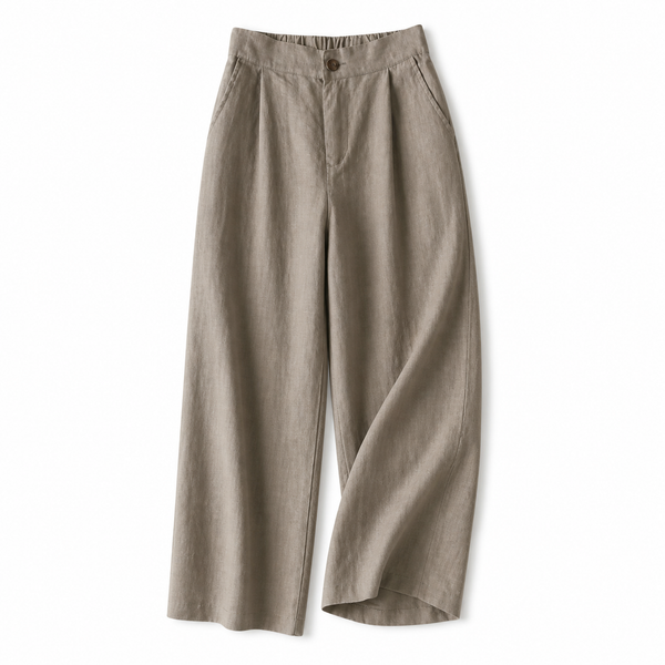 Damenhose mit hohem Bund, weitem Bein, Frontfalten und Seitentaschen-Women Pants-Alpenkind