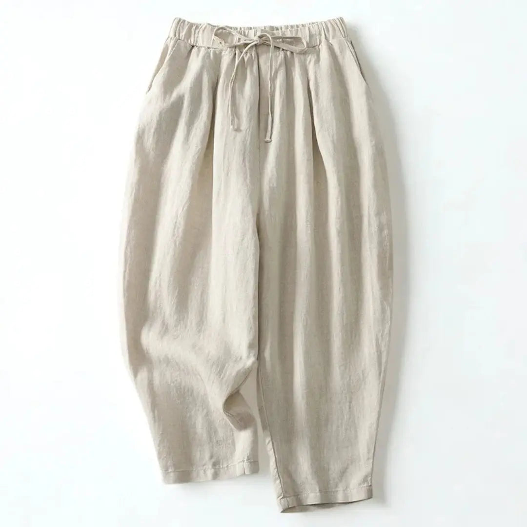 Damenhose mit hohem Bund, weitem Bein, Kordelzug und Seitentaschen-Women Pants-Alpenkind