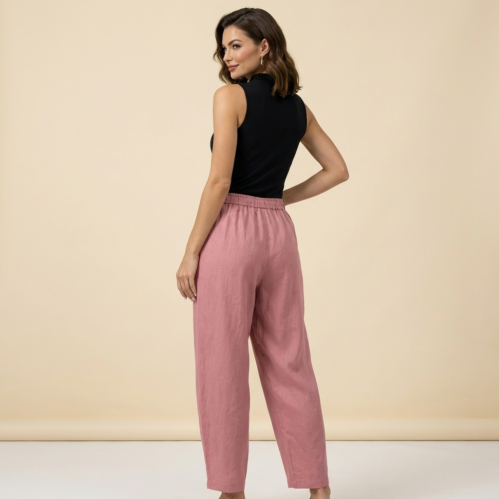 Damenhose mit hohem Bund, weitem Bein, Kordelzug und Seitentaschen-Women Pants-Alpenkind