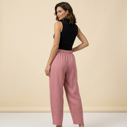 Damenhose mit hohem Bund, weitem Bein, Kordelzug und Seitentaschen-Women Pants-Alpenkind