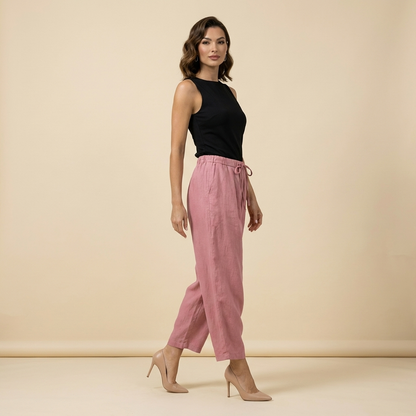 Damenhose mit hohem Bund, weitem Bein, Kordelzug und Seitentaschen-Women Pants-Alpenkind