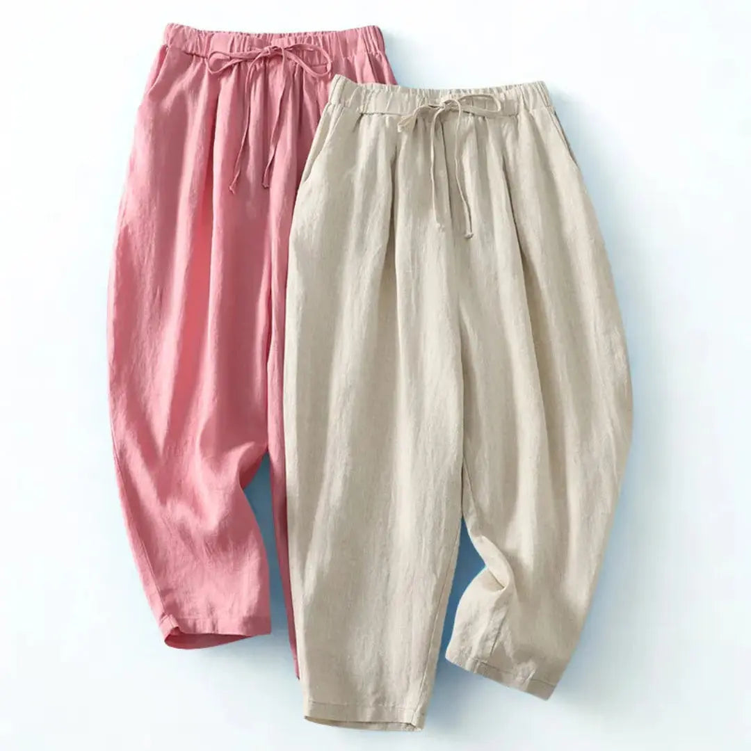 Damenhose mit hohem Bund, weitem Bein, Kordelzug und Seitentaschen-Women Pants-Alpenkind