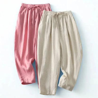 Damenhose mit hohem Bund, weitem Bein, Kordelzug und Seitentaschen-Women Pants-Alpenkind
